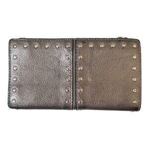 Michael Kors Astor Bifold Wallet Metallic Silver Studded Snap Closure 7"